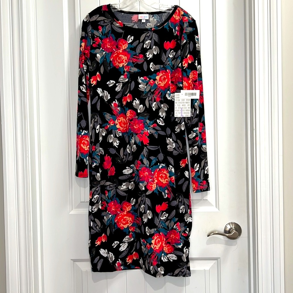 Lularoe long sleeve, fitted floral Debbie dress, size L fits 10-12  NWT